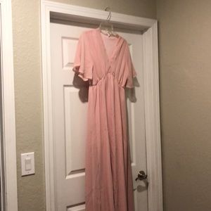 Pink Blush - Mauve Chiffon Bell Sleeve Maxi